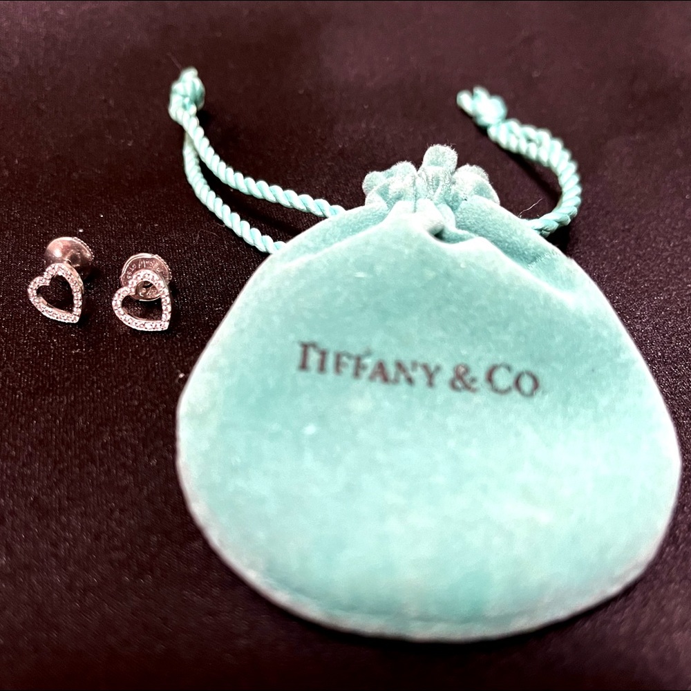 Tiffany & Co. Platinum and Diamond 0.08 ct. Open Petite Heart Studs.